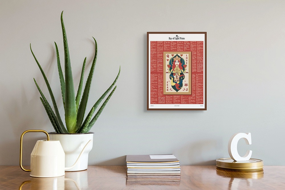 Love & Fear wall art print by Ray of Light Prints hanging in a minimal room — symbolising how intentional visuals can shape your mindset.