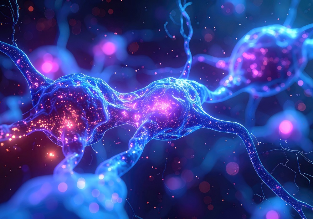 3D illustration of glowing neural network symbolising connection, insight, and learning.