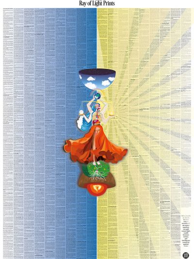 Human Body Systems educational wall art print by Ray of Light Prints, featuring a blue-and-yellow split background and a central illustrated figure.